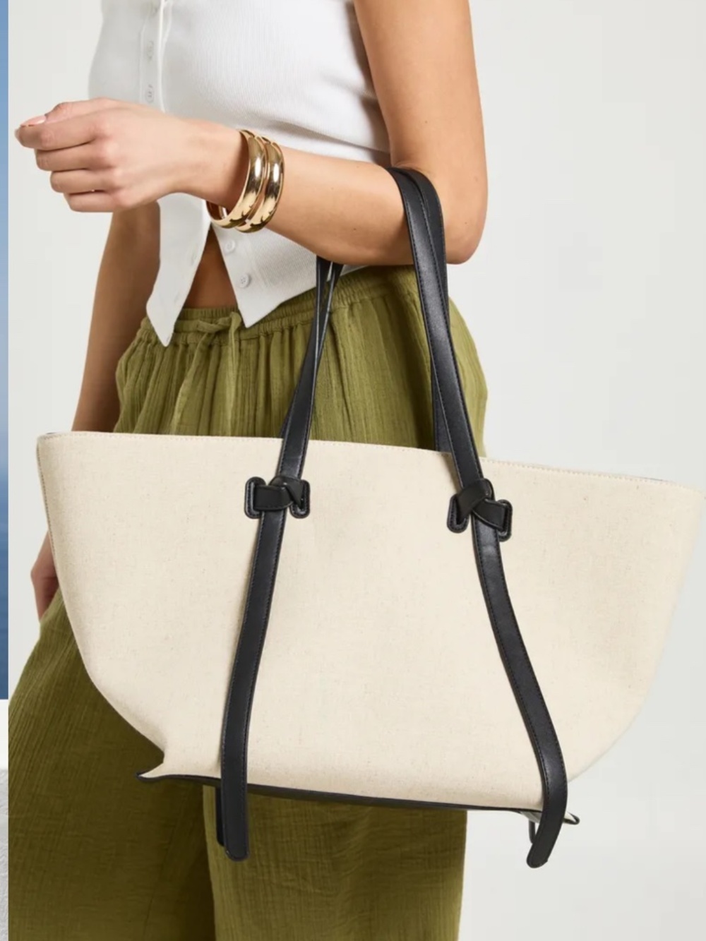 Boohoo Linen Knot Handle Structured Tote Bag NEW